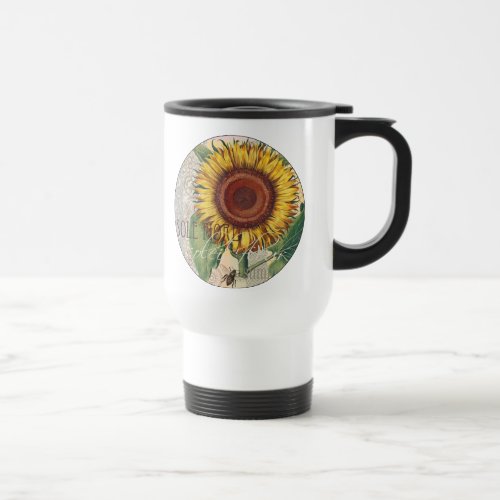 Sunflower Vintage Damask Flower Pattern Art Travel Mug