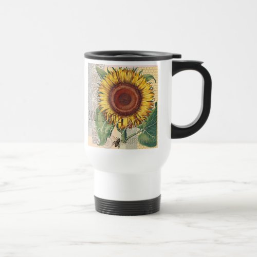 Sunflower Vintage Damask Flower Pattern Art Travel Mug
