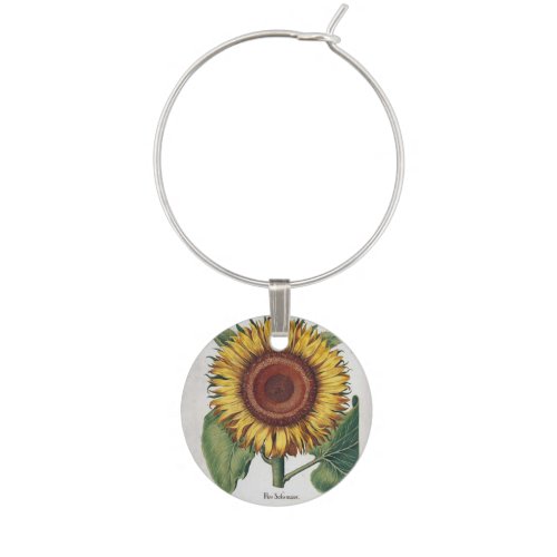 Sunflower Vintage Damask Flower Pattern Art Wine Glass Charm
