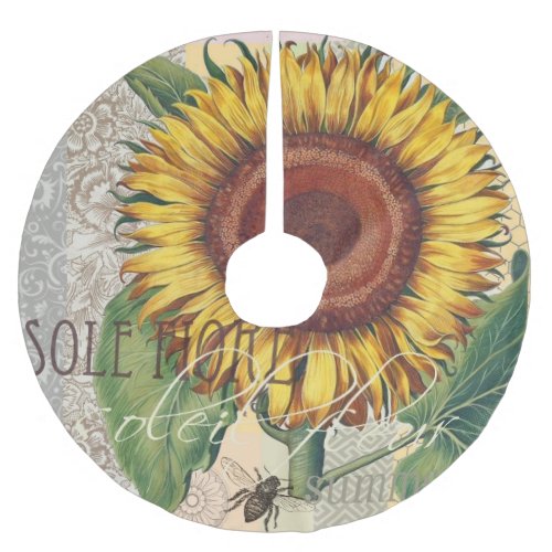Sunflower Vintage Damask Wallpaper Collage Brushed Polyester Tree Skirt
