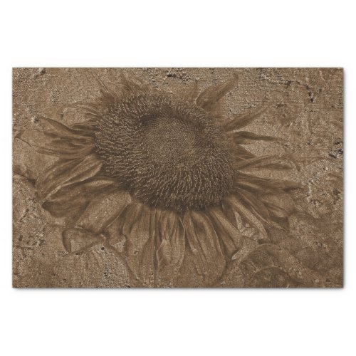 Sunflower Vintage Dark Sepia Grunge Texture Art Tissue Paper