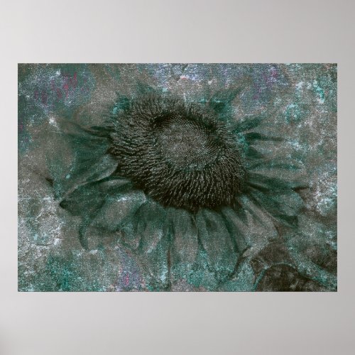 Sunflower Vintage Green Grunge Texture Decoupage Poster