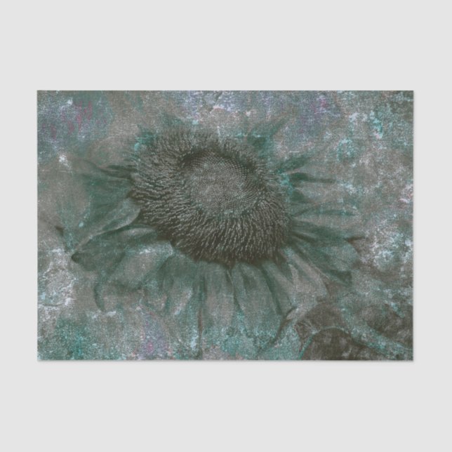 Sunflower Vintage Green Grunge Texture Decoupage Tissue Paper (Front)