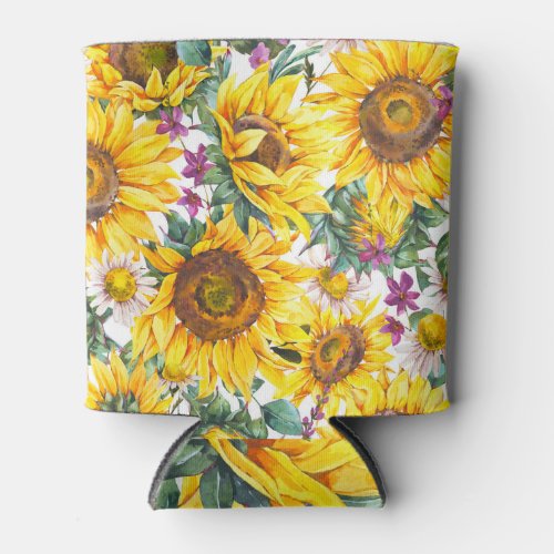 Sunflower Vintage Summer Yellow Bloom Can Cooler