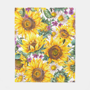 Sunflower Vintage: Summer Yellow Bloom. Fleece Blanket