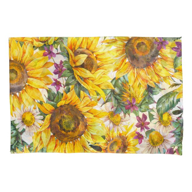 Sunflower Vintage: Summer Yellow Bloom. Pillow Case (Front)