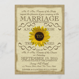 Sunflower Vintage Typography Wedding Invitation