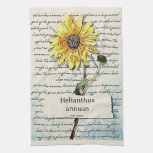 Sunflower vintage watercolor painting kitchen towel