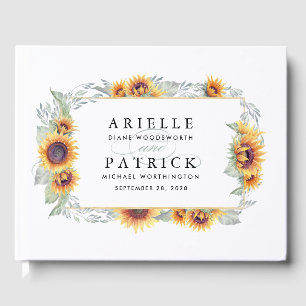 Sunflower Vintage Watercolor Wedding Guest Book