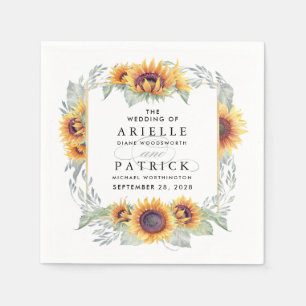 Sunflower Vintage Watercolor Wedding Napkins