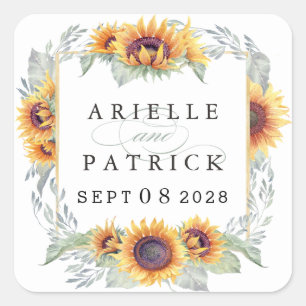 Sunflower Vintage Watercolor Wedding Stickers