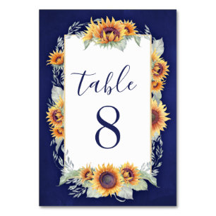 Sunflower Vintage Wedding Table Number Cards