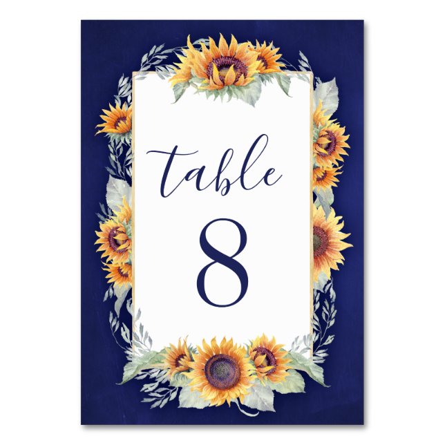 Sunflower Vintage Wedding Table Number Cards (Front)