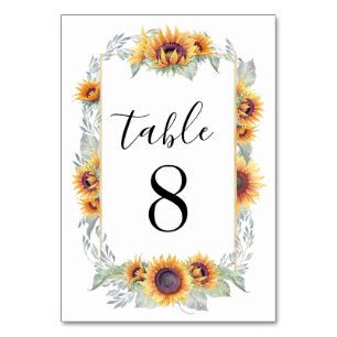 Sunflower Vintage Wedding Table Number Cards