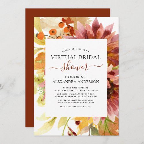 Sunflower Virtual Bridal Shower Burgundy Floral Invitation