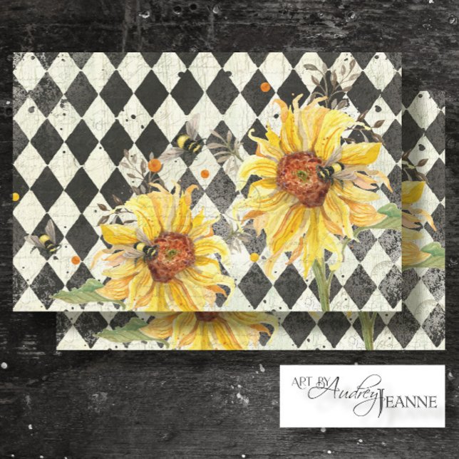 Sunflower w Bees Black Ephemera Decoupage Right Tissue Paper (Creator Uploaded)