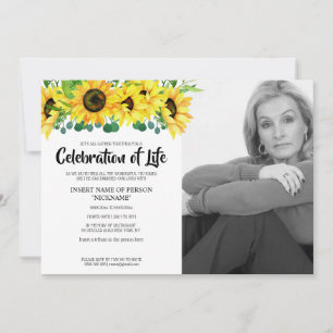 Sunflower wake celebration of life BW photo Invitation