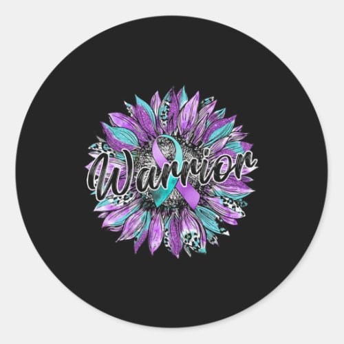 Sunflower Warrior Teal And Purple Suicide Awarenes Classic Round Sticker