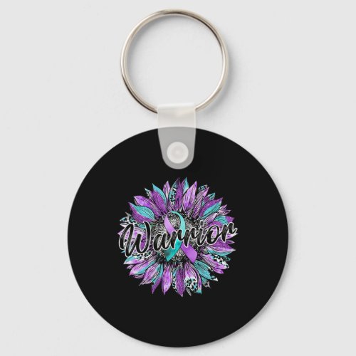 Sunflower Warrior Teal And Purple Suicide Awarenes Keychain