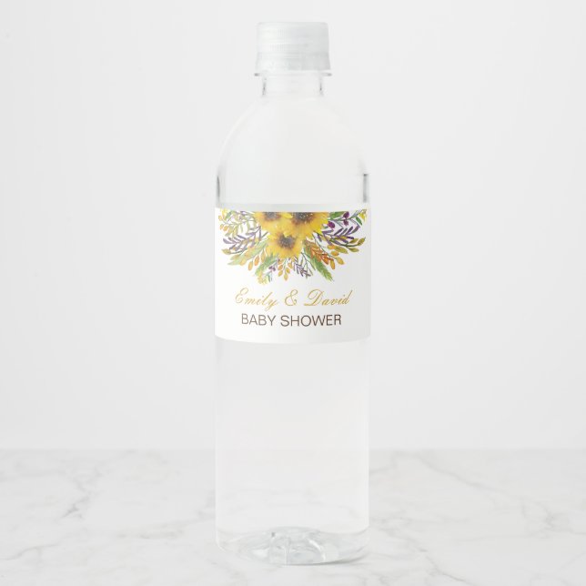 Sunflower Water Bottle Label, Wedding, Baby Shower Label (Front)