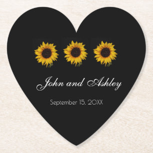 Sunflower Water Droplets Wedding Paper Coaster