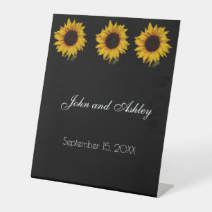 Sunflower Water Droplets Wedding Pedestal Sign