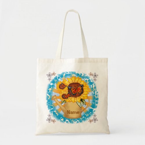 Sunflower Watercan custom name tote bag