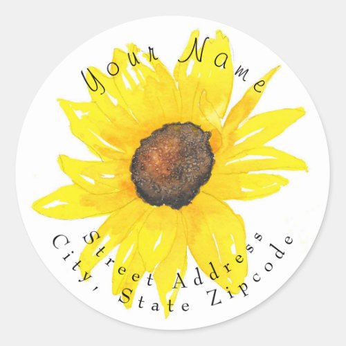 Sunflower Watercolor Address Label