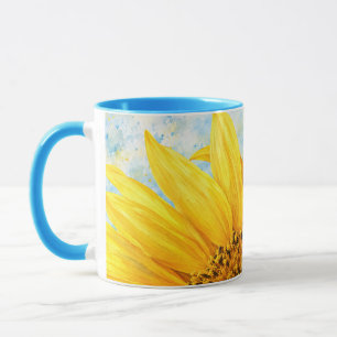Sunflower Watercolor Art Mug - Sky Blue