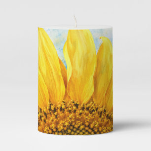 Sunflower Watercolor Art Pillar Candle