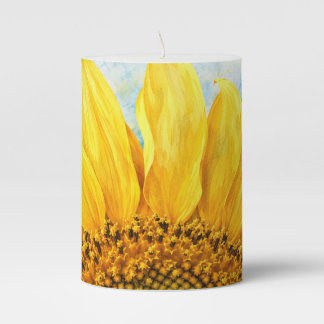 Sunflower Watercolor Art Pillar Candle