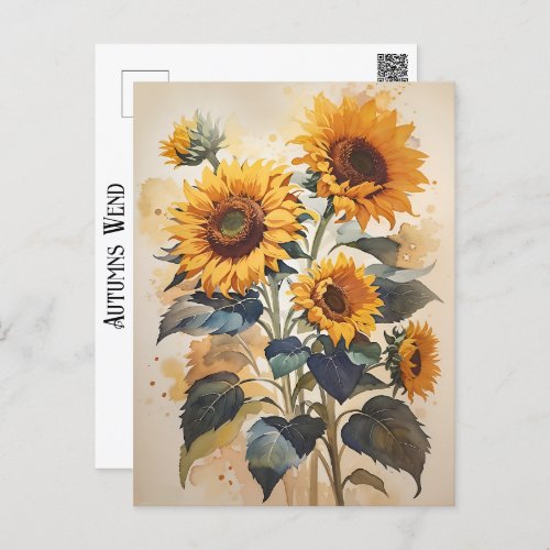 Sunflower Watercolor Autumns Wend Timeless Art Postcard