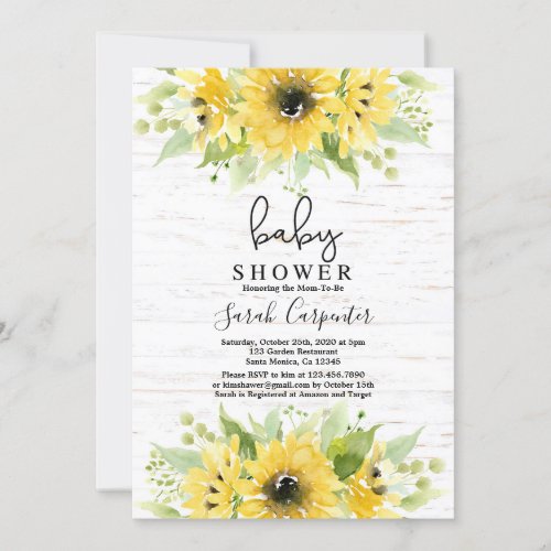 Sunflower watercolor Baby Shower Invitation