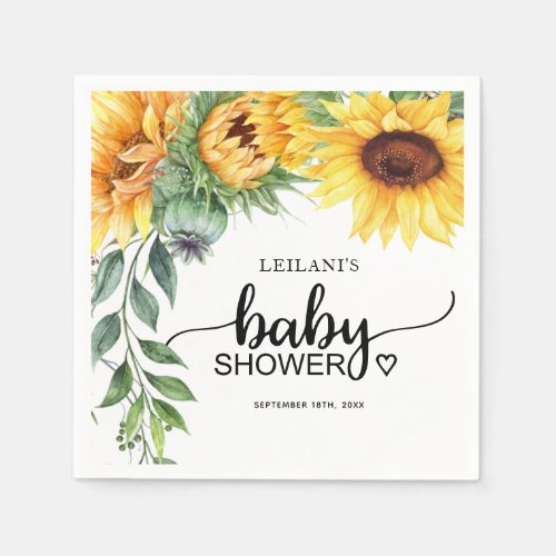 Sunflower Watercolor Baby Shower Napkins