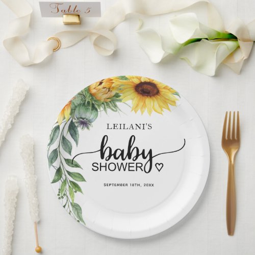 Sunflower Watercolor Baby Shower Paper Plates