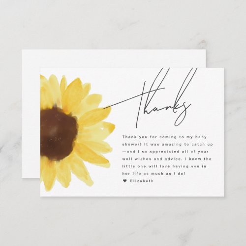 Sunflower Watercolor Baby Shower Thank You Card