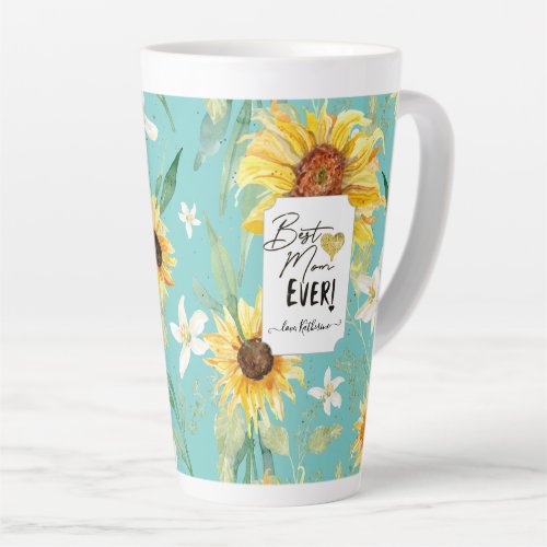 Sunflower Watercolor Best Mom Ever Aqua Blue Latte Latte Mug