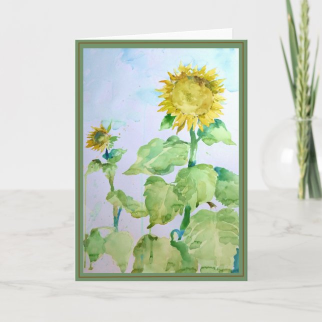 Sunflower watercolor blank greeting card (Front)