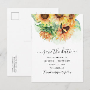 Sunflower Watercolor Bloom Wedding Save The Date Announcement Postcard