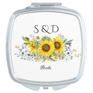 Sunflower watercolor blue wildflower wedding  compact mirror