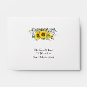 Sunflower watercolor blue wildflower wedding  envelope