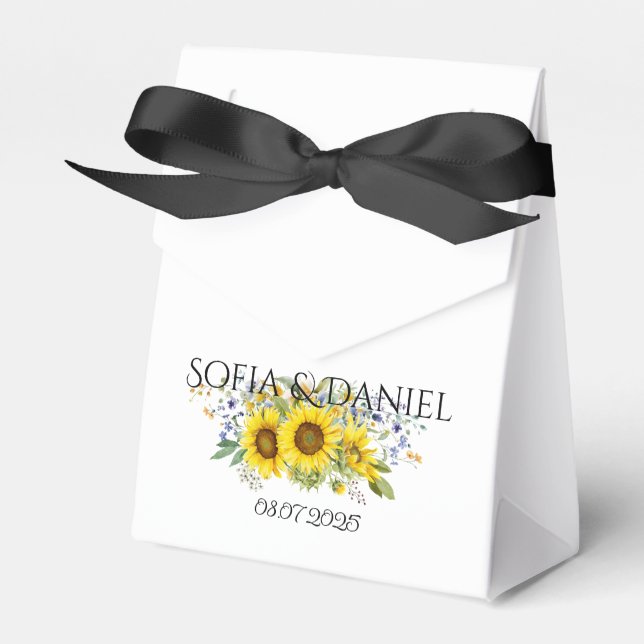 Sunflower watercolor blue wildflower wedding  favor boxes (Front Side)