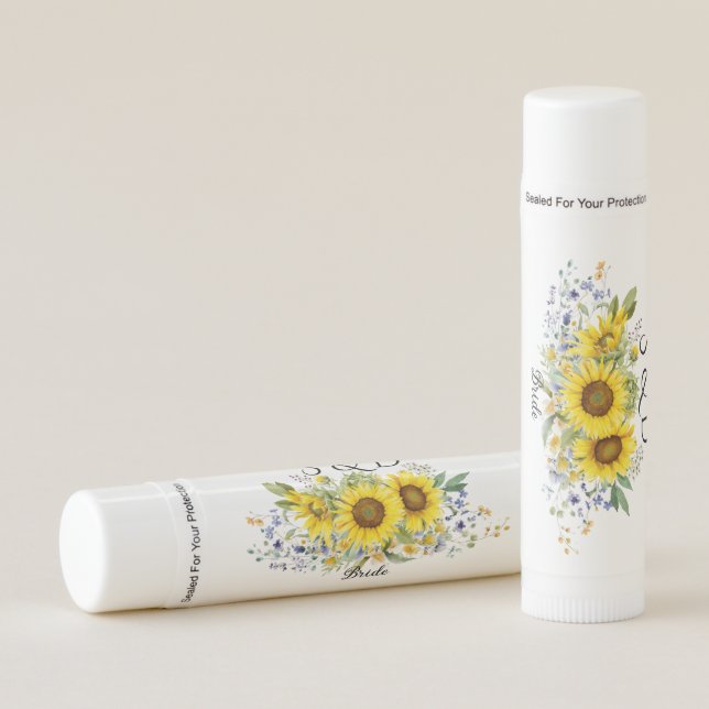 Sunflower watercolor blue wildflower wedding  lip balm (Front)