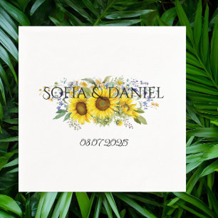 Sunflower watercolor blue wildflower wedding napkins