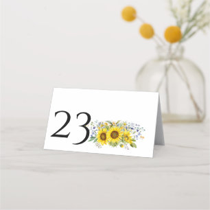 Sunflower watercolor blue wildflower wedding place card