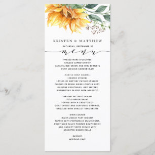 Sunflower Watercolor Botanical Modern Wedding Menu
