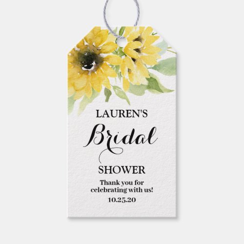 Sunflower watercolor bridal shower gift tags