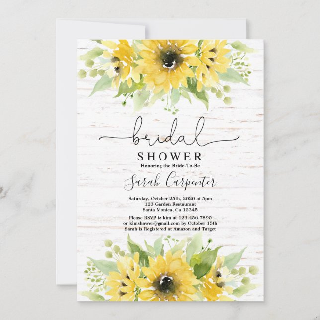 Sunflower watercolor Bridal Shower Invitation (Front)