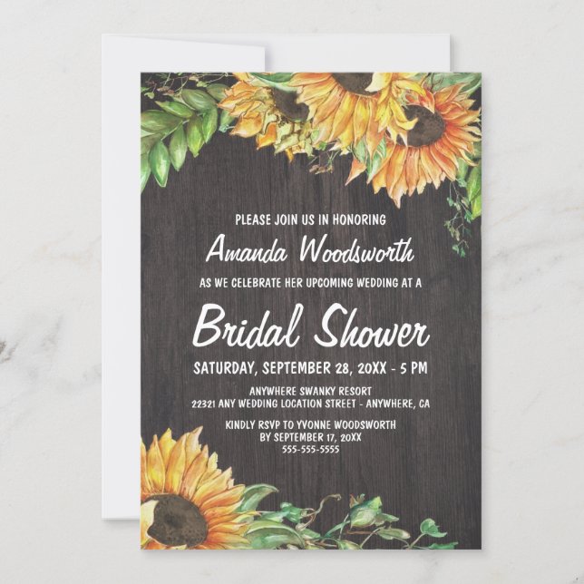 Sunflower Watercolor Bridal Shower Invitations (Front)