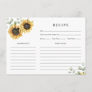 Sunflower Watercolor Bridal Shower Recipe Card
